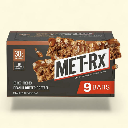 MET-Rx Big 100 Protein Bar, Peanut Butter Pretzel, 9 Ct