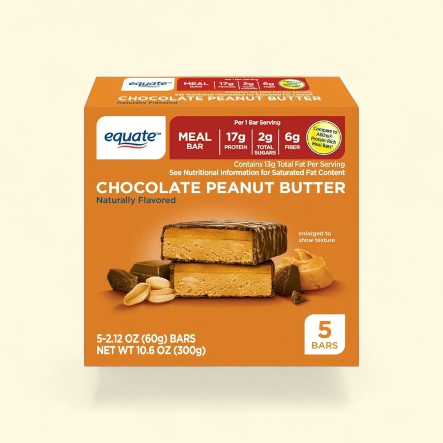 Equate Meal Bar, Chocolate Peanut Butter, 5 Ct — authentic US product shipped worldwide by Treatspree