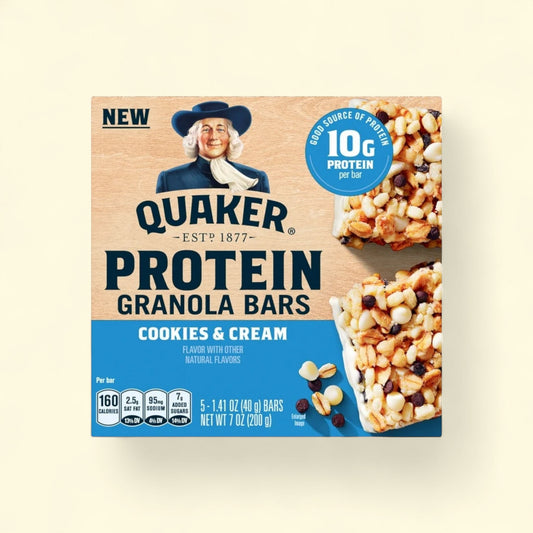 Quaker Protein Granola Bars, Cookies & Cream, 1.41 oz, 5 Count — authentic US product shipped worldwide by Treatspree