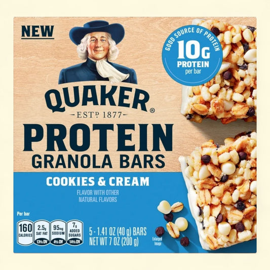 Quaker Protein Granola Bars, Cookies & Cream, 1.41 oz, 5 Count