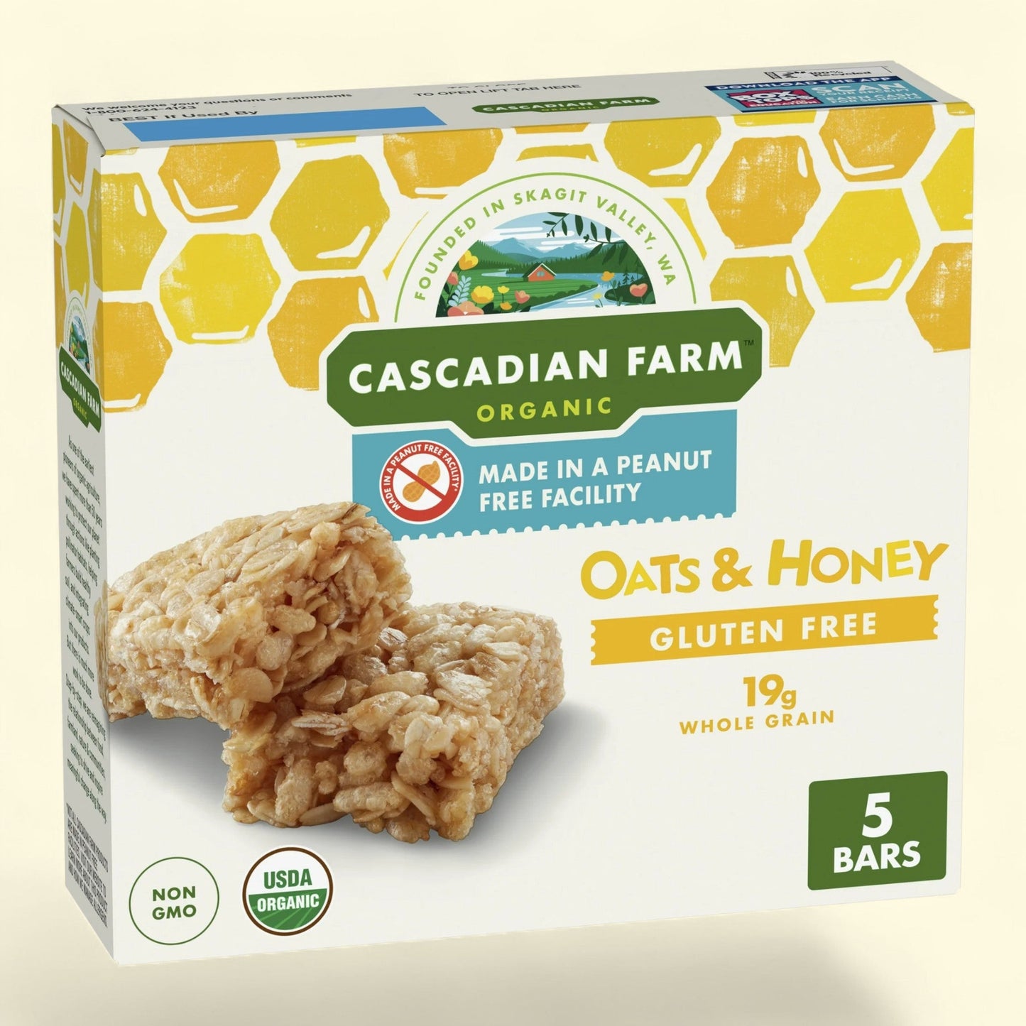 Cascadian Farm Granola Bar, Oats and Honey, 6 oz, 5 Bars