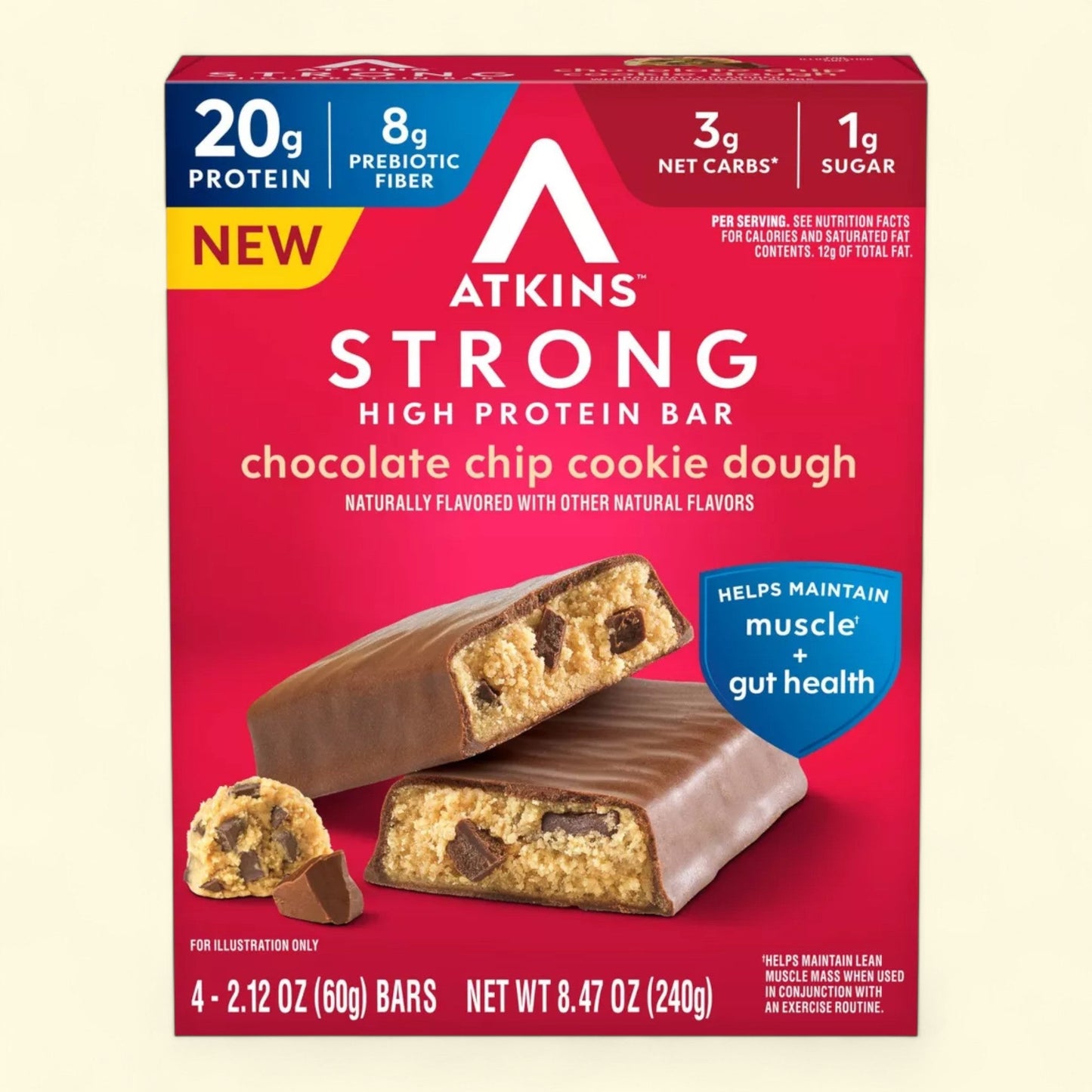 Atkins Protein Bars, Chocolate Chip Cookie Dough - 4pk
