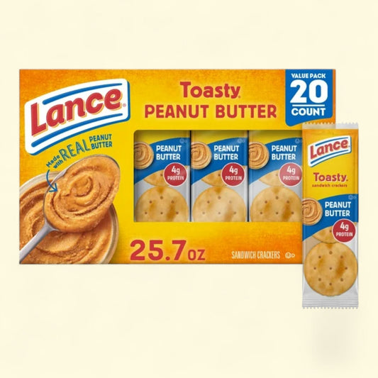 Lance Sandwich Crackers, Toasty Peanut Butter, 20 Individually Wrapped Packs, 6 Sandwiches Each
