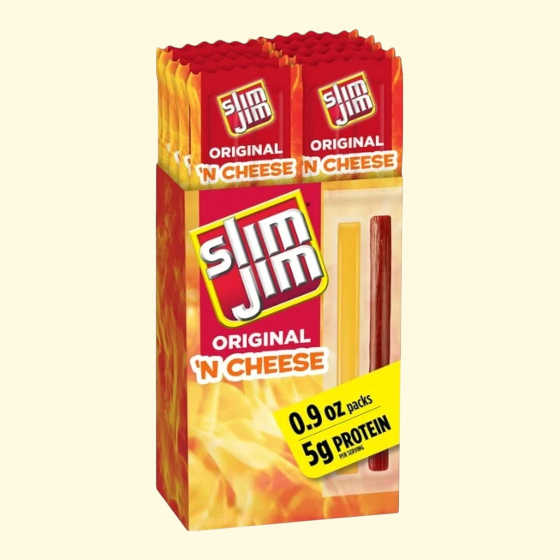 Slim Jim Beef 'N Cheese Smoked Meat Sticks, 0.9 oz. (10 Count) — authentic US product shipped worldwide by Treatspree