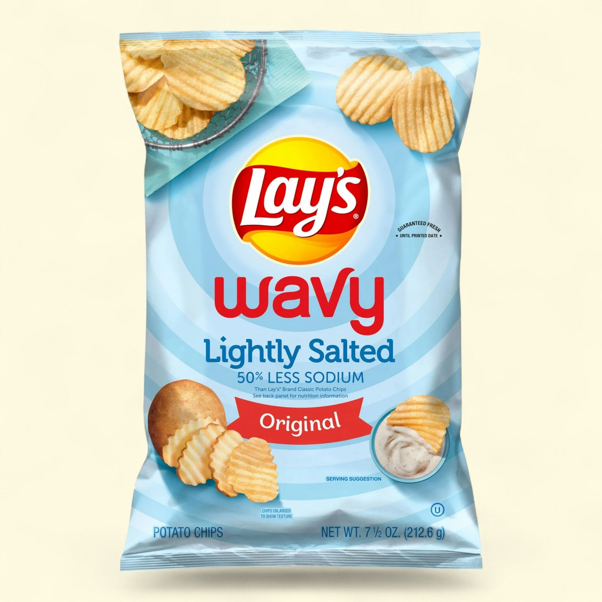 Lay's Wavy Potato Chips Lightly Salted, 7.5 Ounce Bag