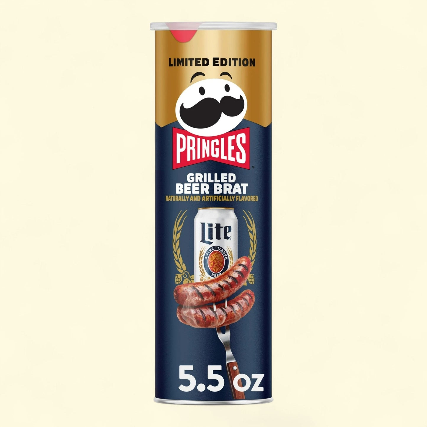 Pringles Miller Lite Grilled Beer Brat Potato Crisps Chips, 5.5 oz