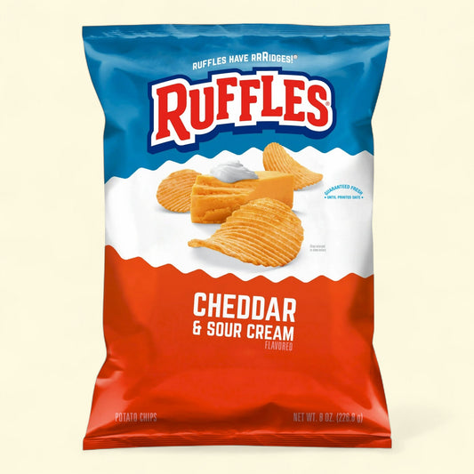 Ruffles Potato Chips, Cheddar & Sour Cream, 8 Ounce Bag