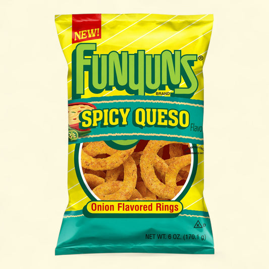 Funyuns Spicy Queso Onion Flavored Rings Snacks, 6 oz