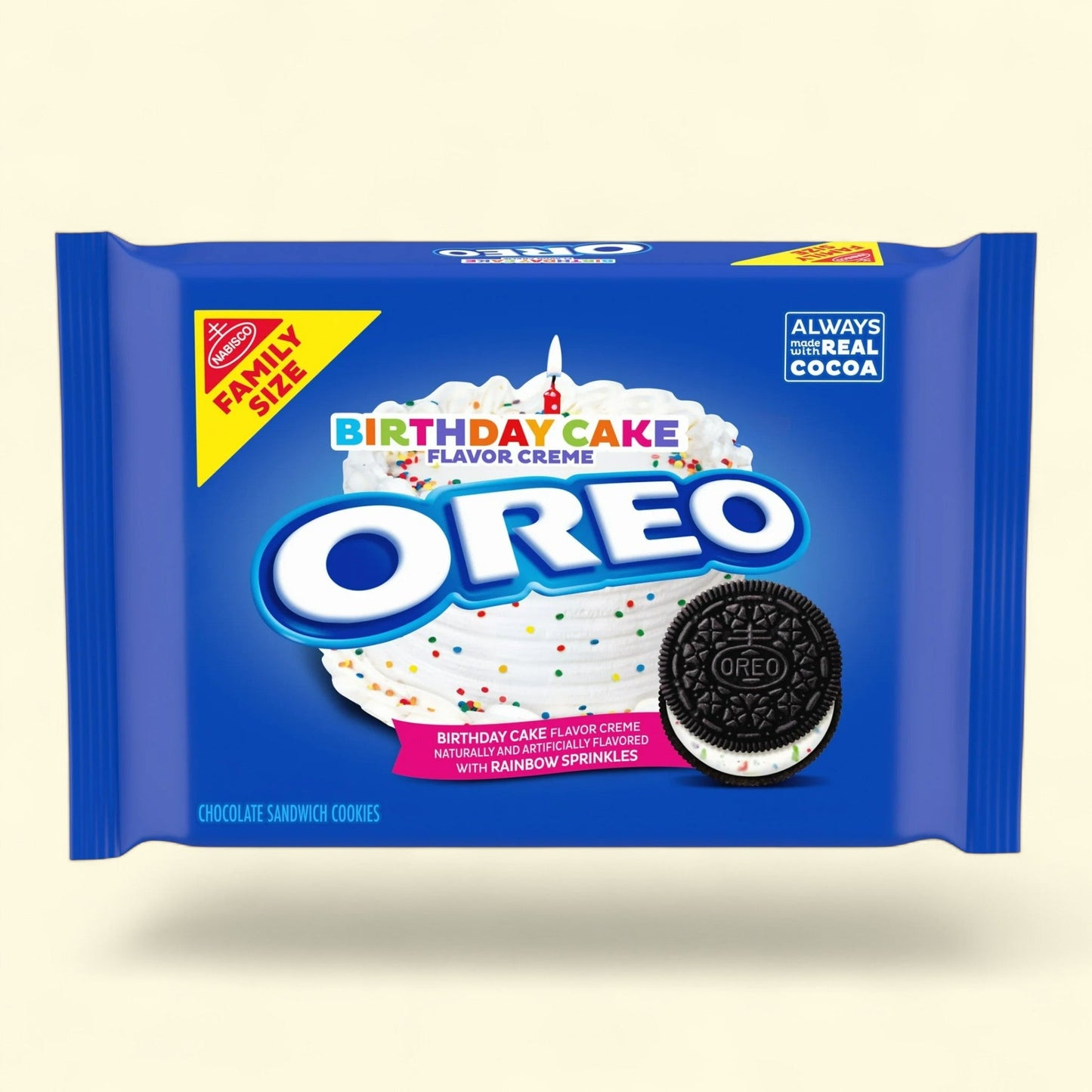 OREO Birthday Cake Creme Chocolate Sandwich Cookies, Family Size, 17 oz