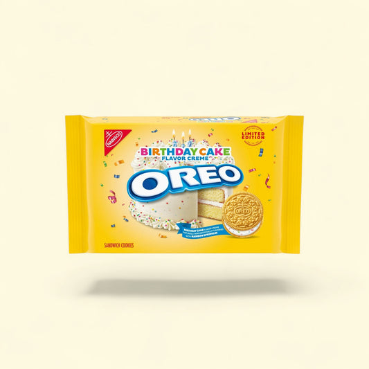 OREO Golden Birthday Cake Creme Sandwich Cookies, 10.68 oz — authentic US product shipped worldwide by Treatspree