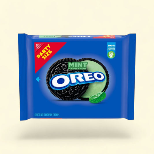 OREO Mint Creme Chocolate Sandwich Cookies, Party Size, 26.7 oz — authentic US product shipped worldwide by Treatspree