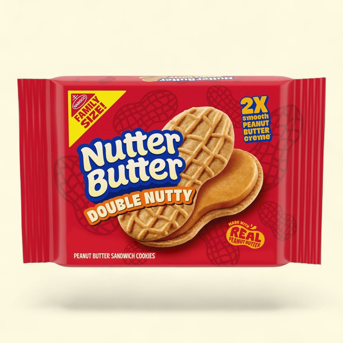 NUTTER BUTTER Double Nutty Peanut Butter Sandwich Cookies, Family Size, 15.27 oz