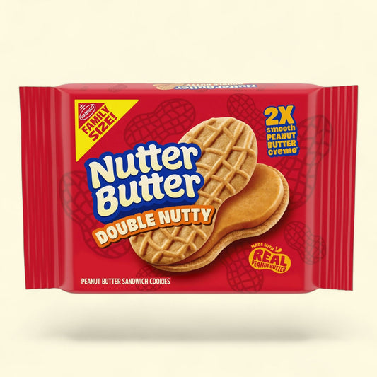 NUTTER BUTTER Double Nutty Peanut Butter Sandwich Cookies, Family Size, 15.27 oz