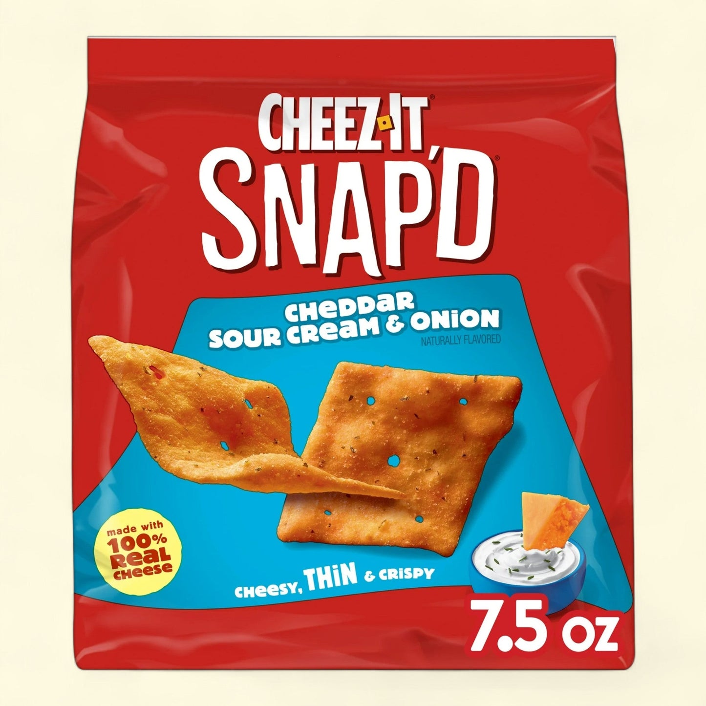 Cheez-It Snap'd Cheddar Sour Cream and Onion Cheese Cracker Chips, 7.5 oz