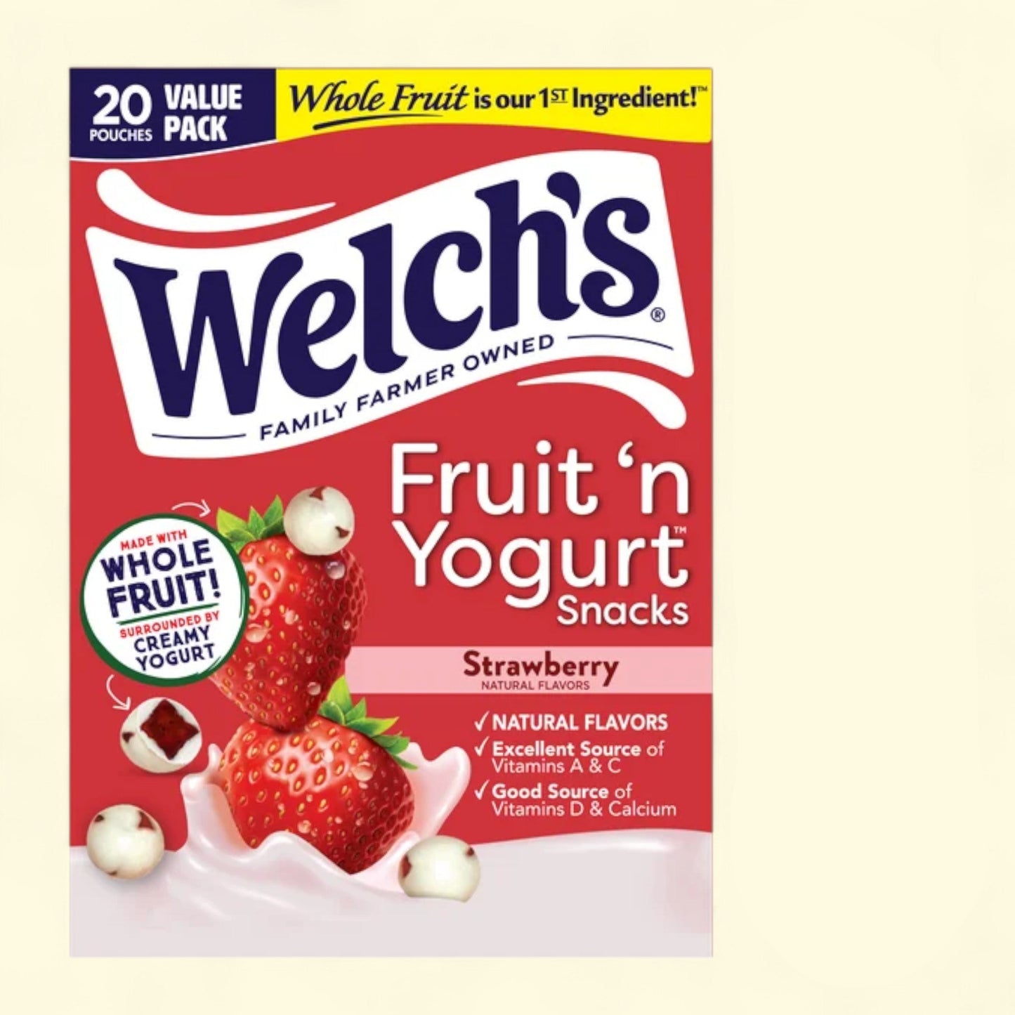 Welch's Fruit Snacks, Fruit 'n Yogurt Strawberry, 0.7oz, 20 Count