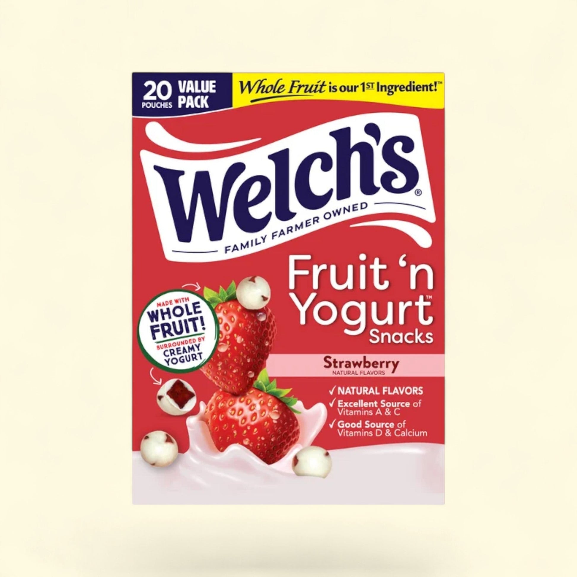 Welch's Fruit Snacks, Fruit 'n Yogurt Strawberry, 0.7oz, 20 Count — authentic US product shipped worldwide by Treatspree