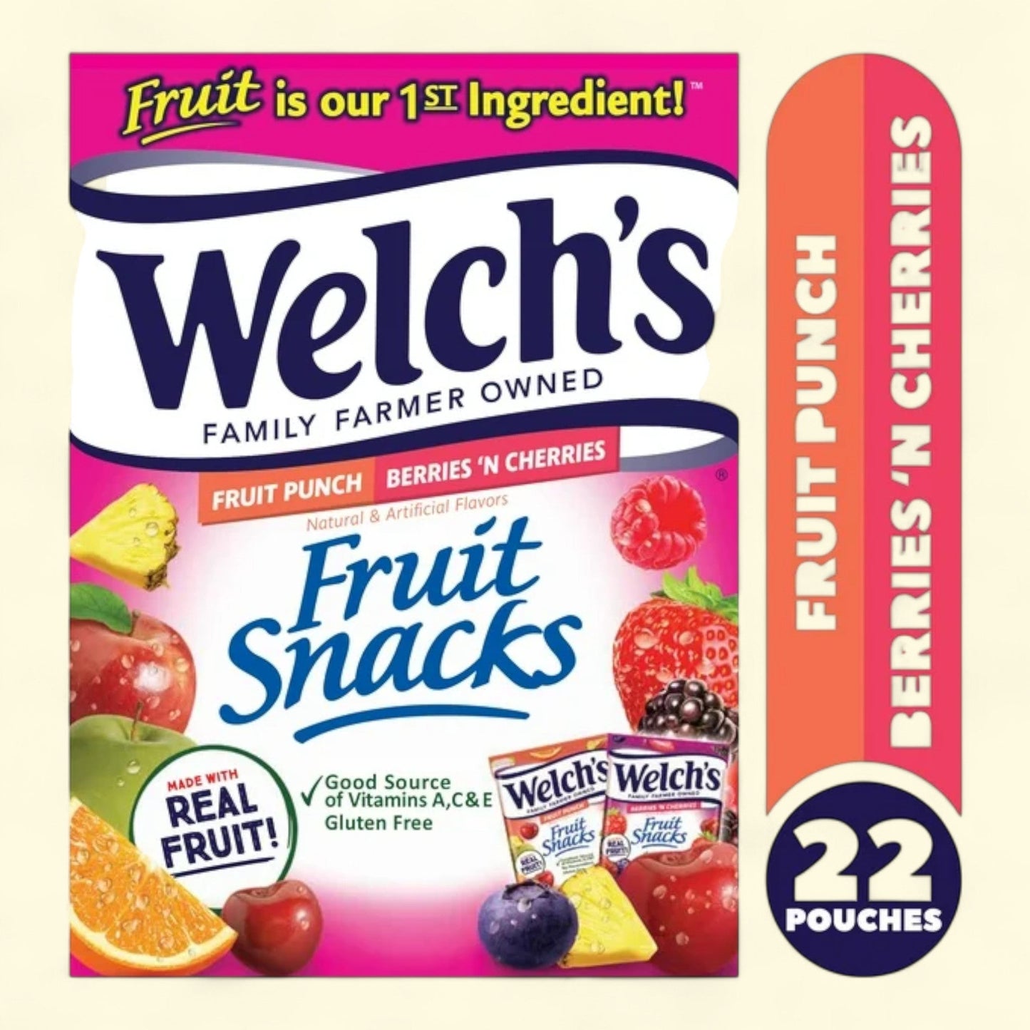 Welch's Fruit Snacks, Fruit Punch & Berries N Cherries, 0.8 oz, 22 Count