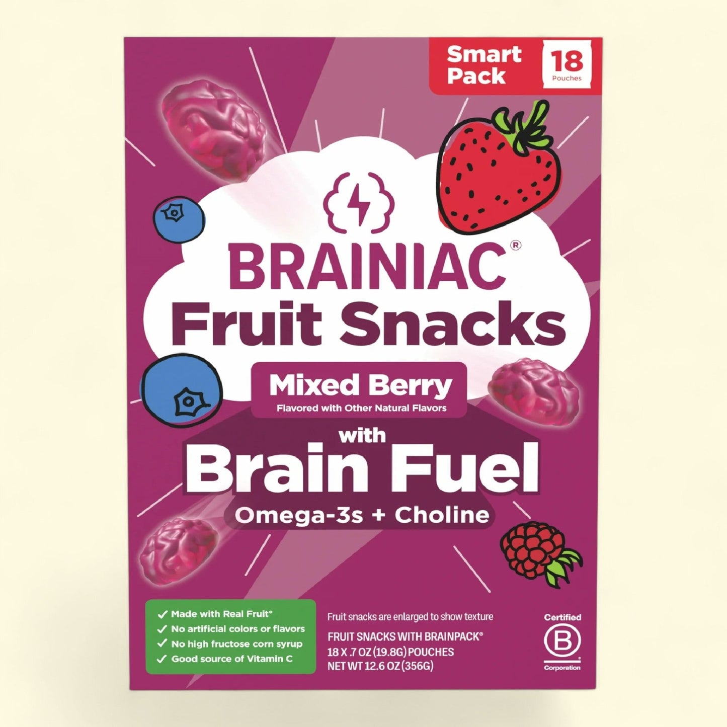 Brainiac Fruit Snacks, Mixed Berry Flavor, 18 count