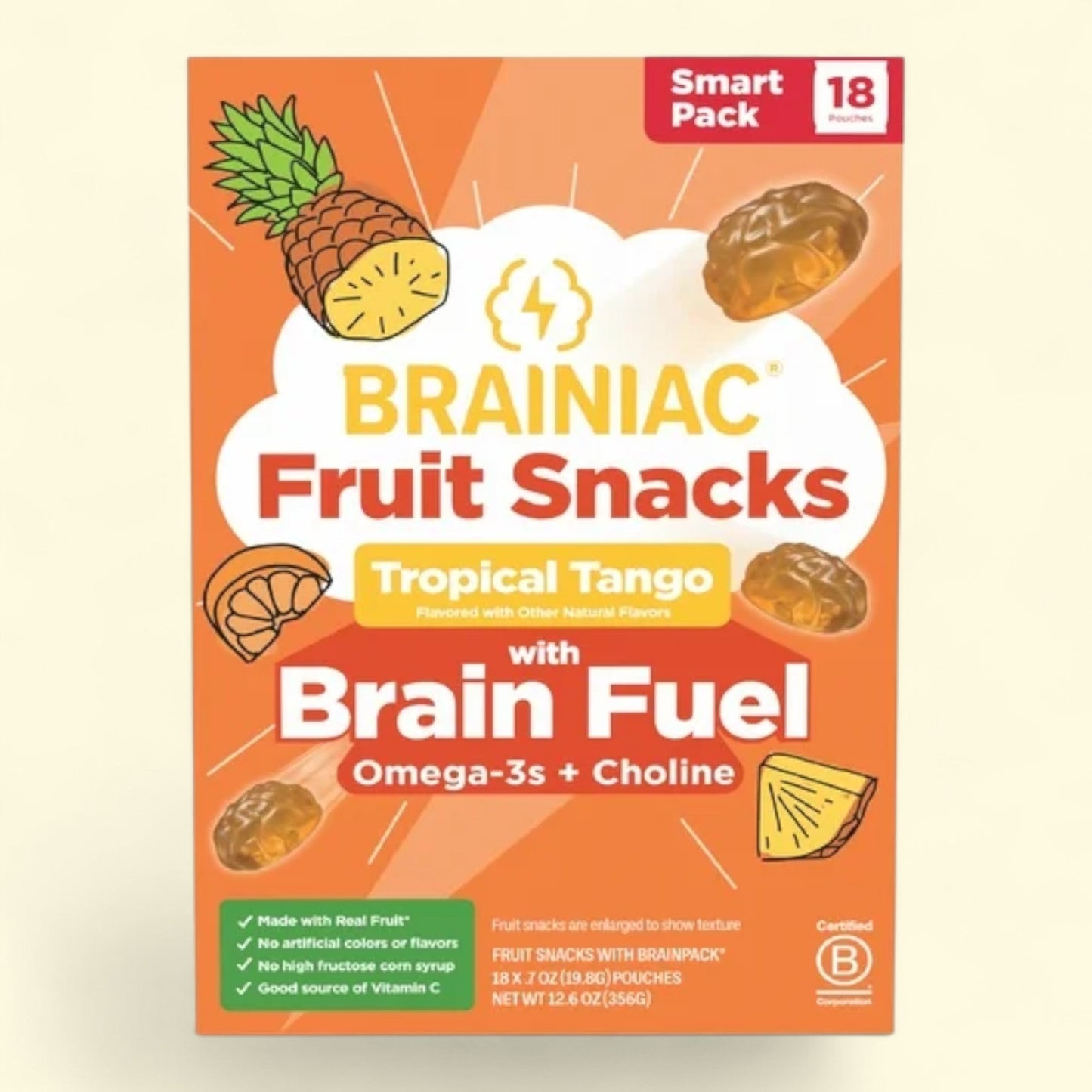 Brainiac Fruit Snacks, Tropical Flavor, 18ct