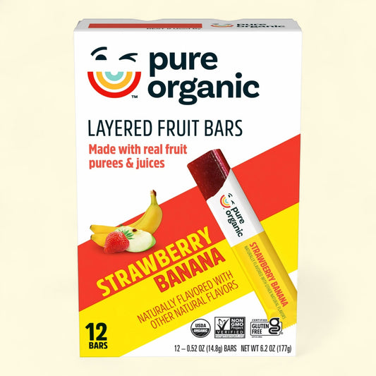Pure Organic Strawberry Banana Layered Fruit Bars, 12 Count