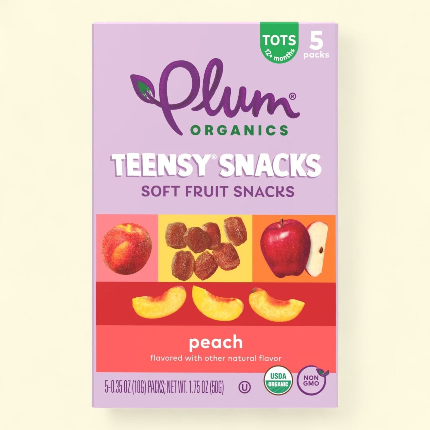 Plum Organics Teensy Snacks Soft Fruit Snacks, Peach, 0.35 oz Bags, 5 Count