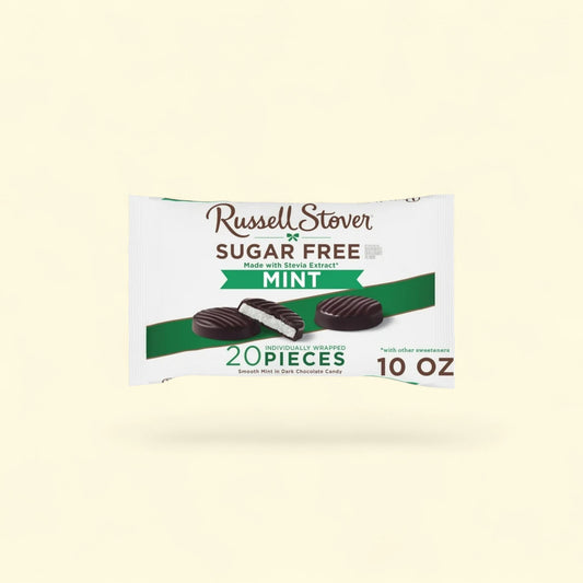 RUSSELL STOVER Dark Chocolate Mint Patties Candy, 10 oz. — authentic US product shipped worldwide by Treatspree
