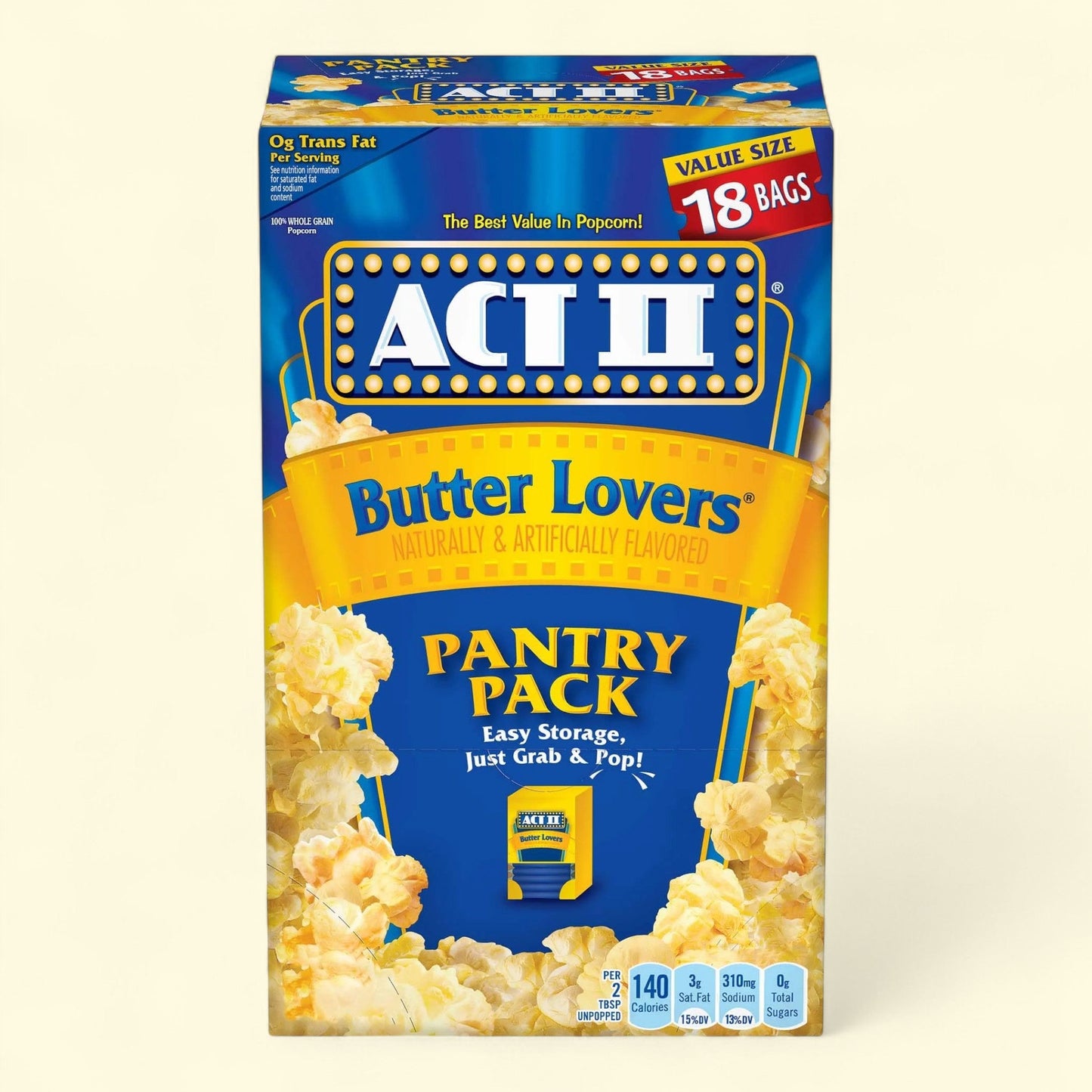 Act II Butter Lovers Microwave Popcorn, 2.75 oz, 18 Count