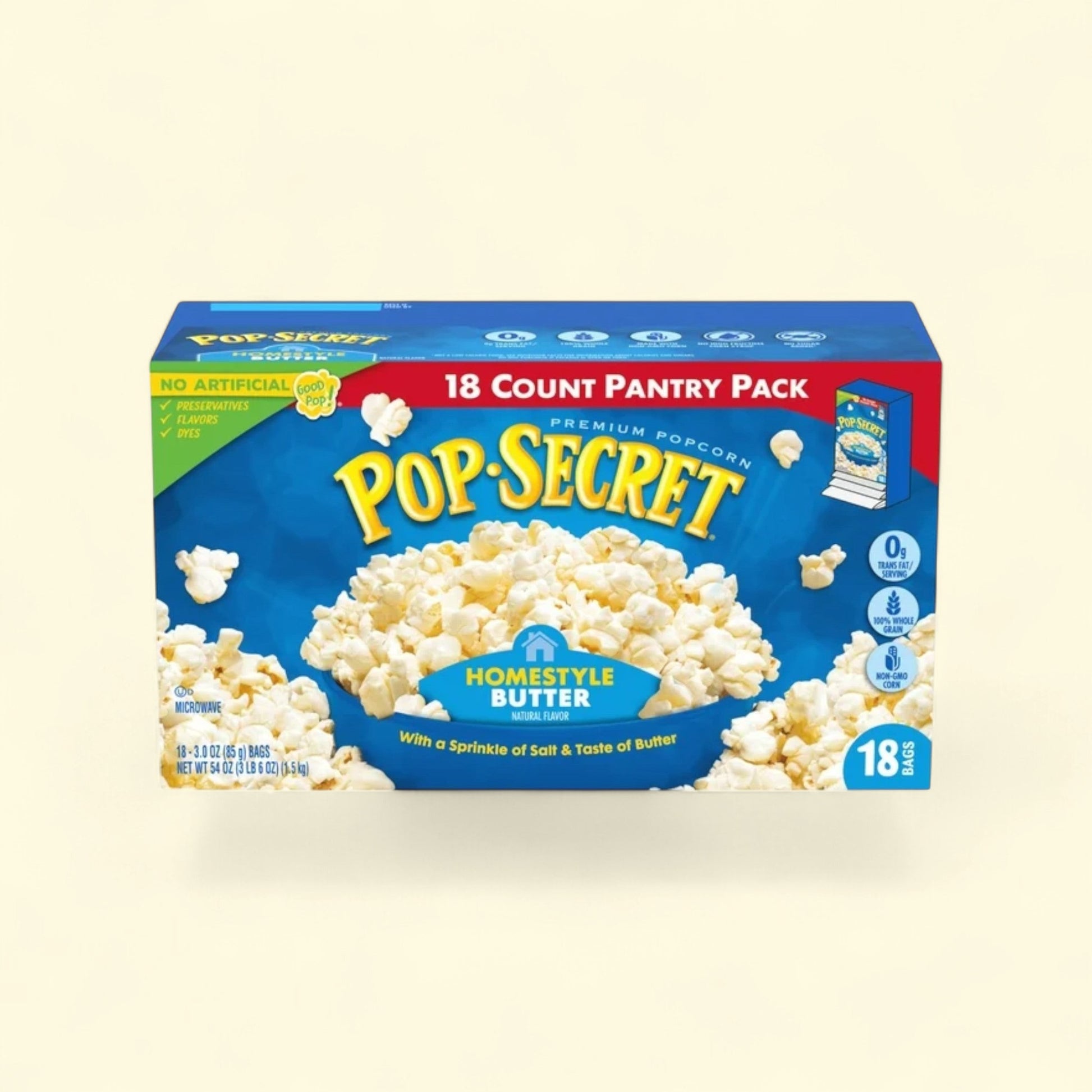 Pop Secret Microwave Popcorn, Homestyle Butter Flavor, 3 oz, 18 Ct — authentic US product shipped worldwide by Treatspree