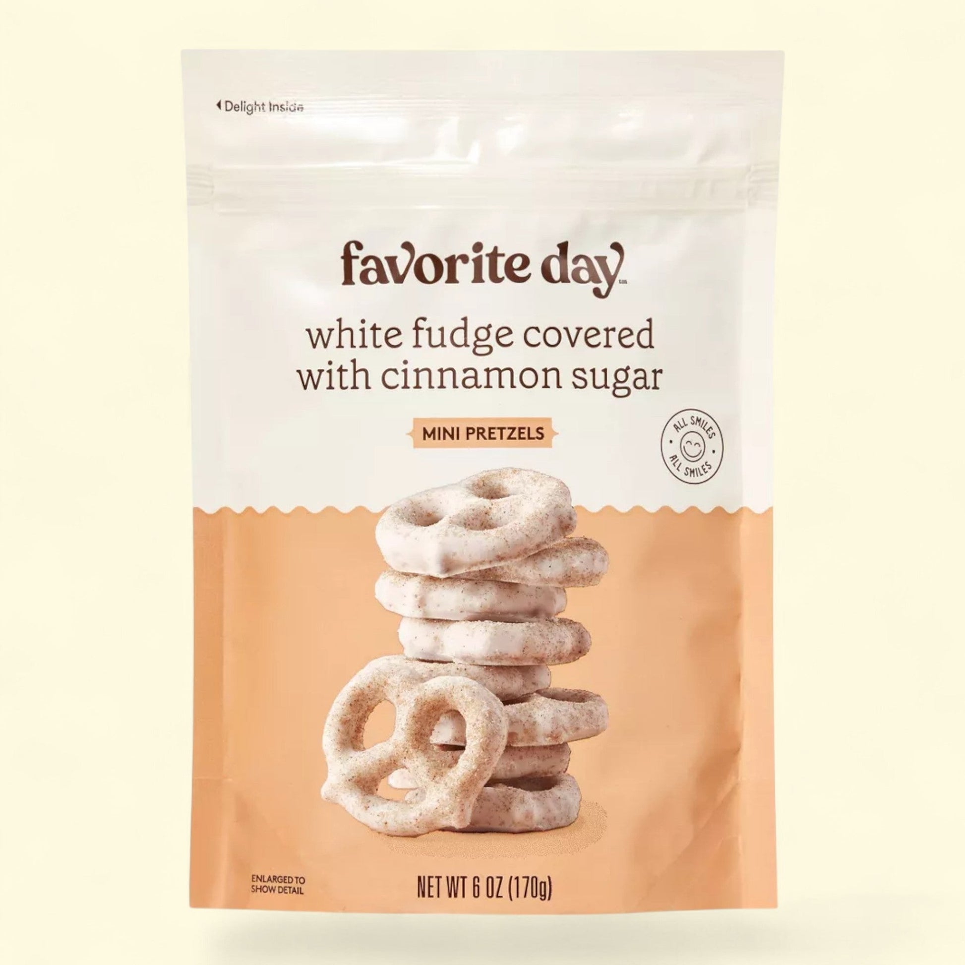 Favorite Day, White Fudge Covered Cinnamon Sugar Mini Pretzels, 6oz — authentic US product shipped worldwide by Treatspree