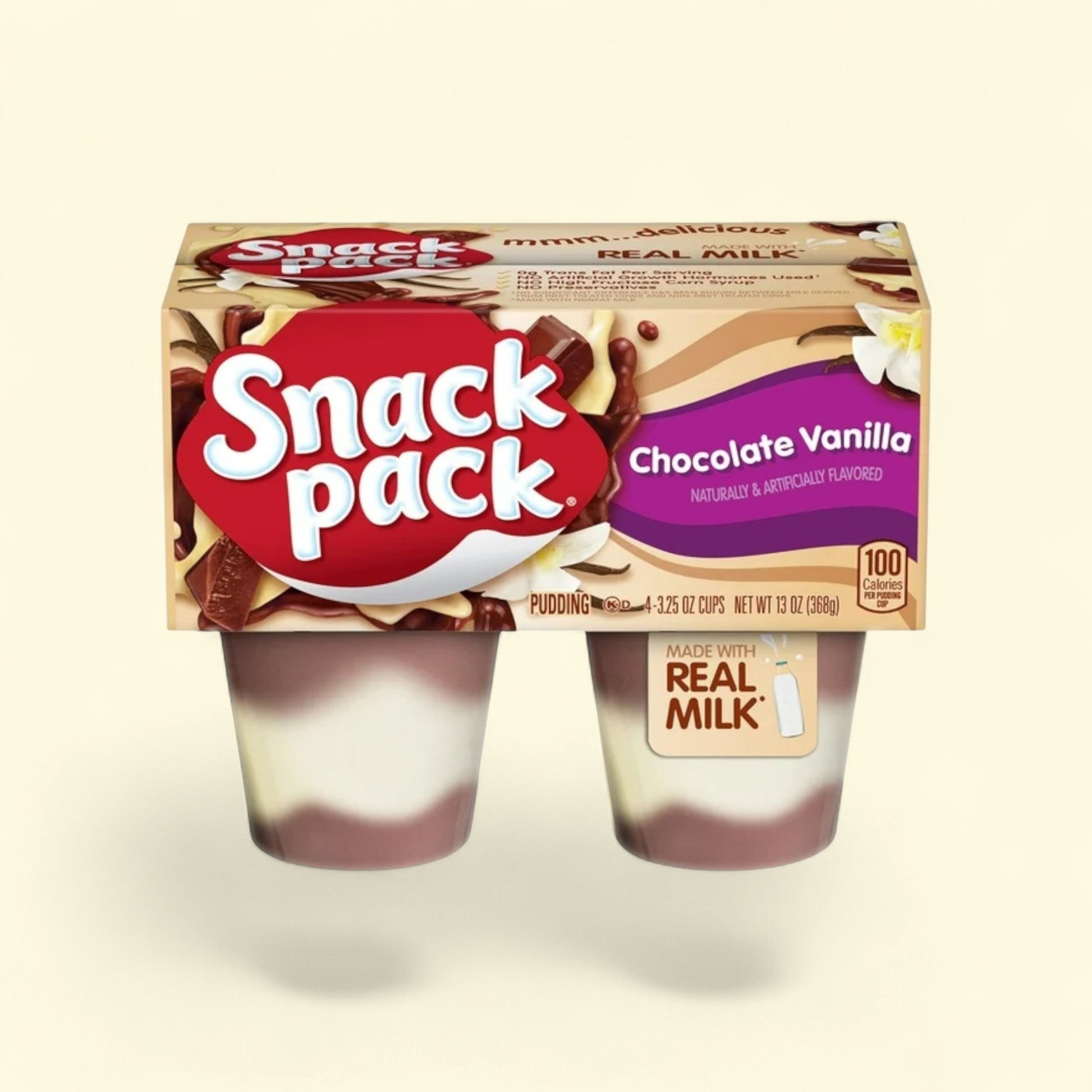 Snack Pack Chocolate Vanilla Pudding, 3.25 oz, 4 Count — authentic US product shipped worldwide by Treatspree