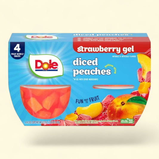 Dole Fruit Bowls Diced Peaches in Strawberry Gel, 4.3 oz (4 Pack)