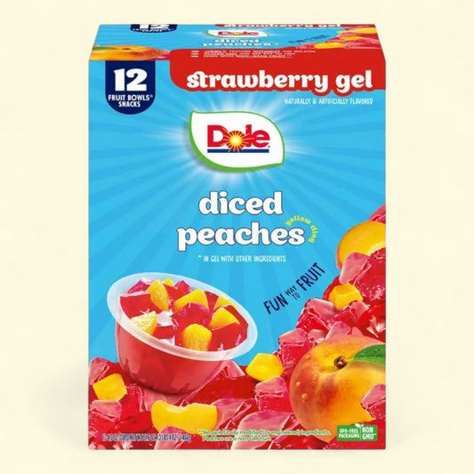 Dole Fruit Bowls Diced Peaches in Strawberry Gel, 4.3 oz (12 Pack)
