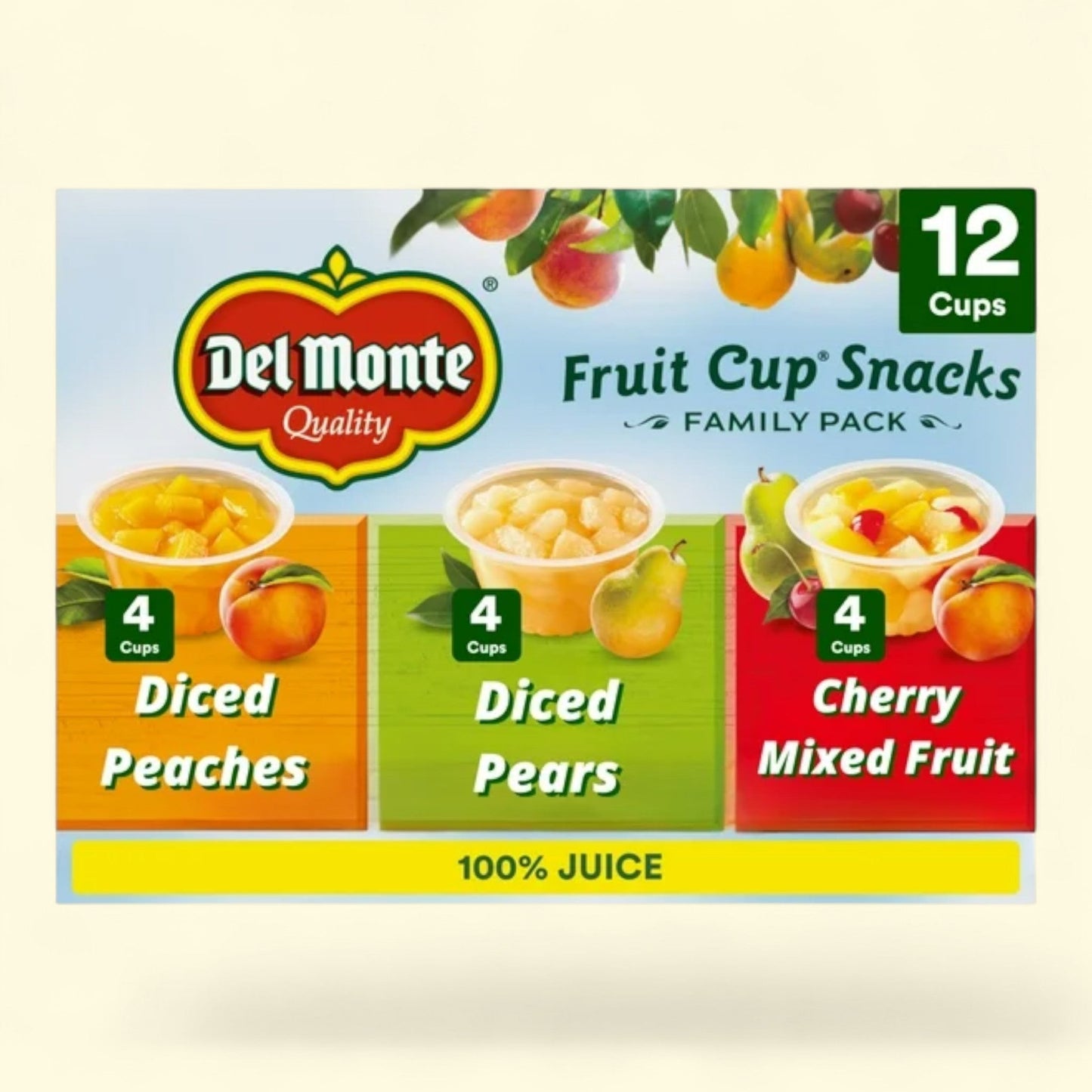 Del Monte Fruit Cup Snacks Variety Pack, 4 oz Cups (Pack of 12)