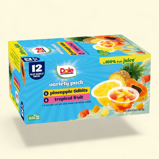 Dole Fruit Bowls, Tropical Fruit and Pineapple Tidbits, 4 oz Cups (12 Pack)