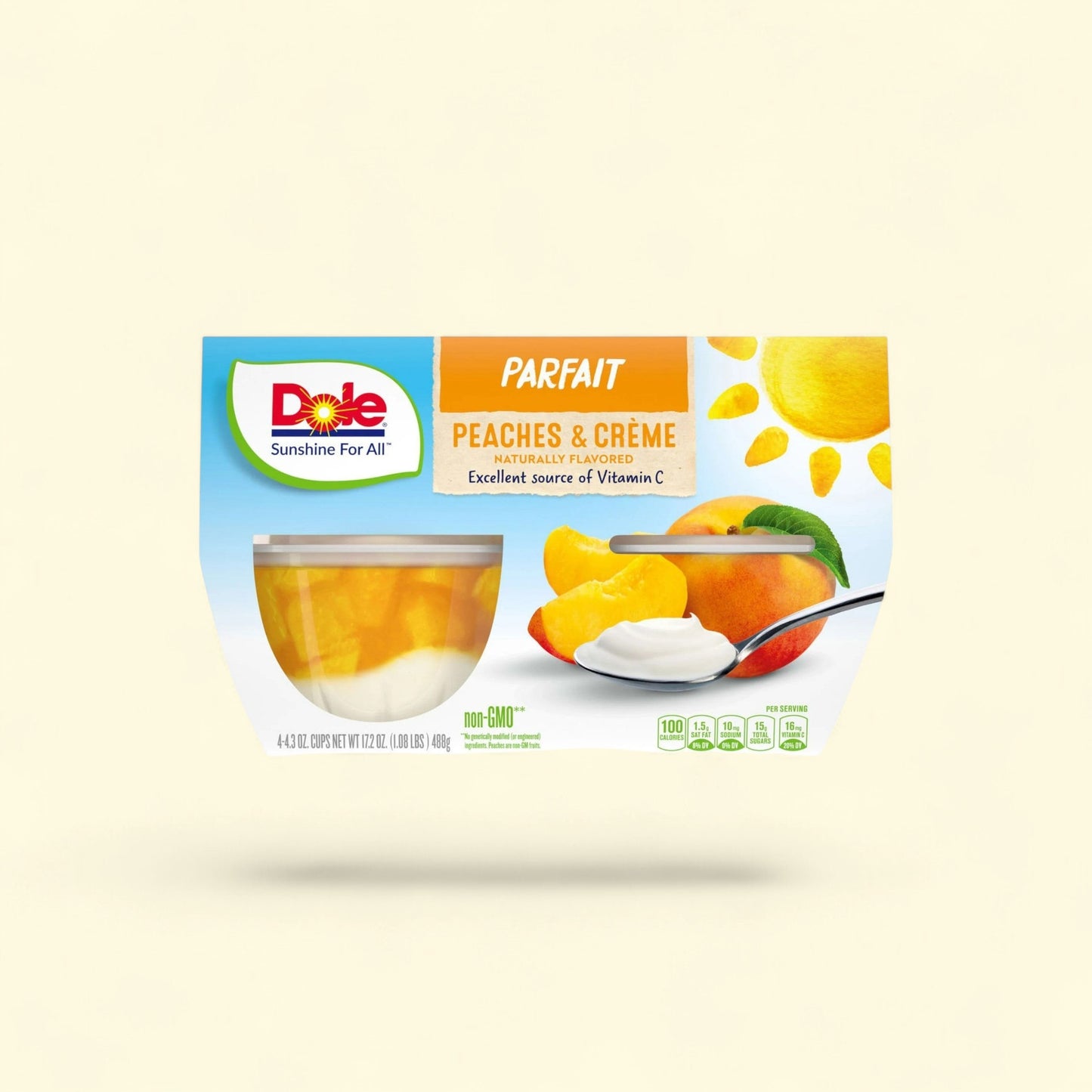 Dole Fruit Bowls Peaches and Crème Parfait, 4.3 oz Cups — authentic US product shipped worldwide by Treatspree