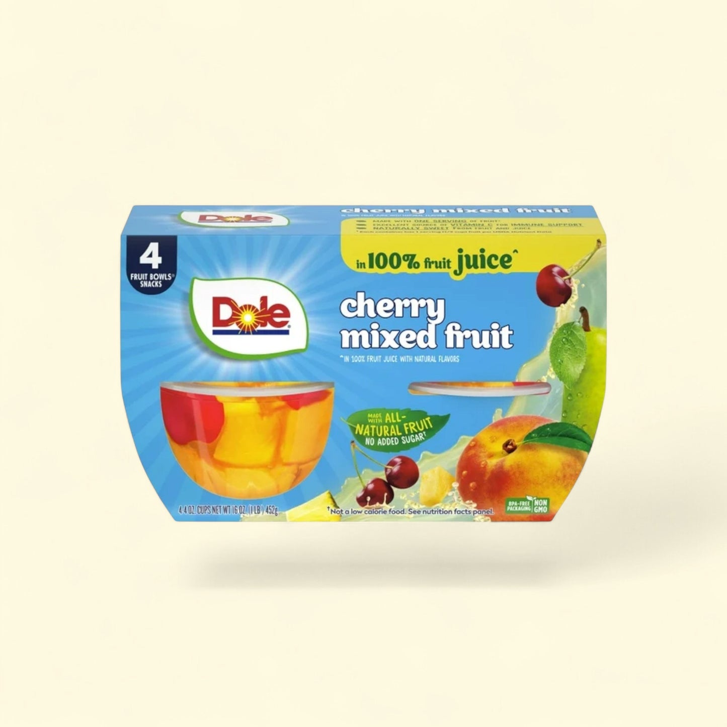 Dole Fruit Bowls Cherry Mixed Fruit, 4 oz Cups (4 Pack) — authentic US product shipped worldwide by Treatspree
