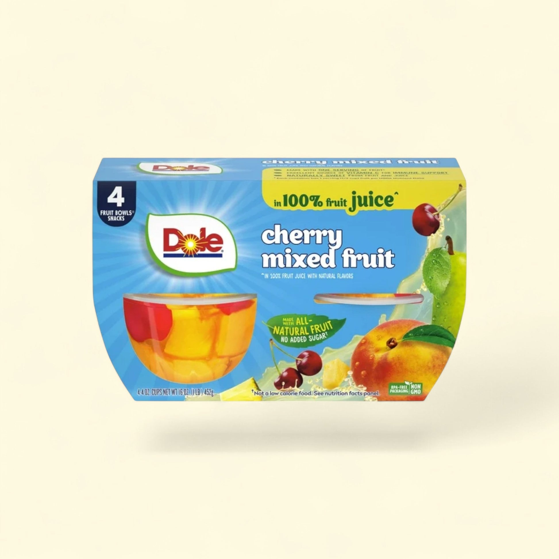 Dole Fruit Bowls Cherry Mixed Fruit, 4 oz Cups (4 Pack) — authentic US product shipped worldwide by Treatspree