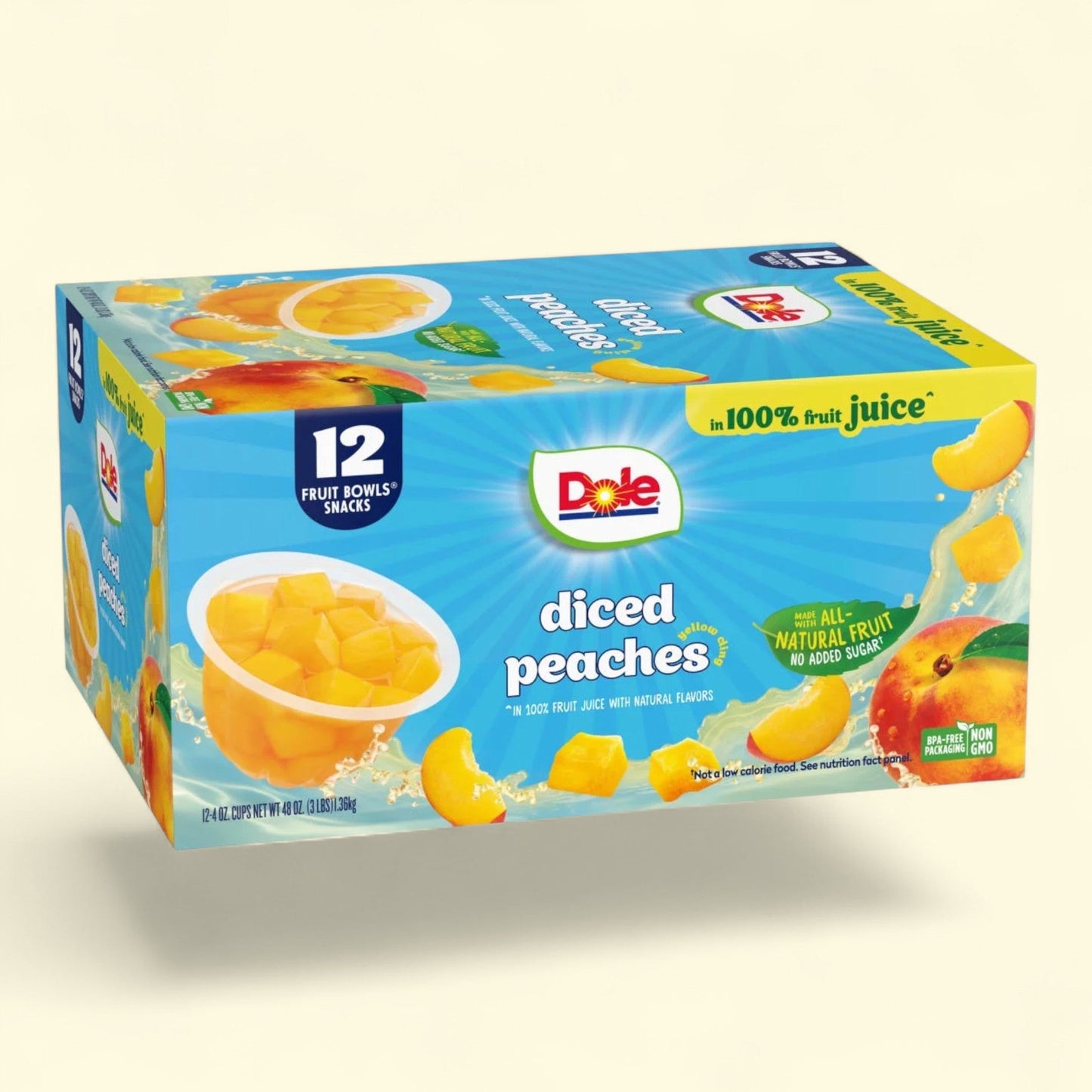 Dole Fruit Bowls Diced Peaches, 4 oz Cups (12 Pack)