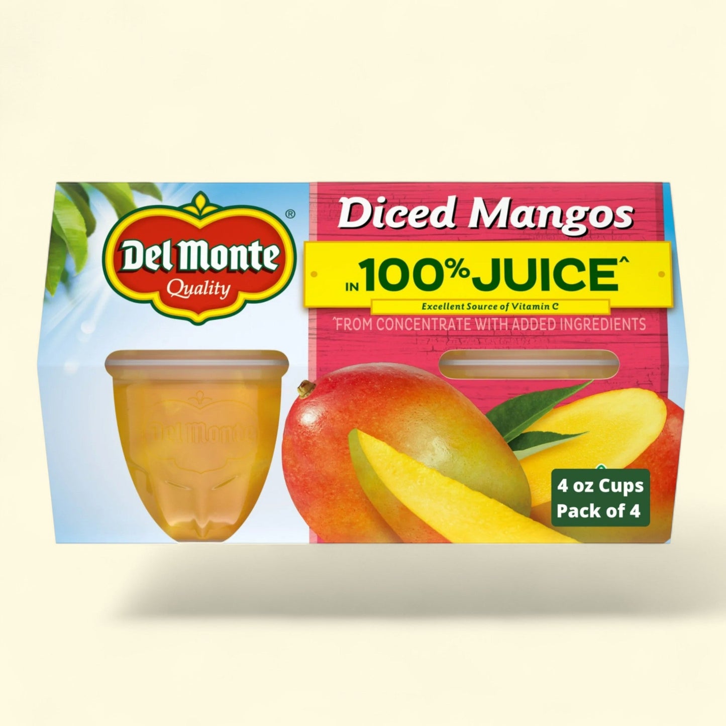 Del Monte Diced Mango Fruit Cup, 4 oz (Pack of 4) — authentic US product shipped worldwide by Treatspree