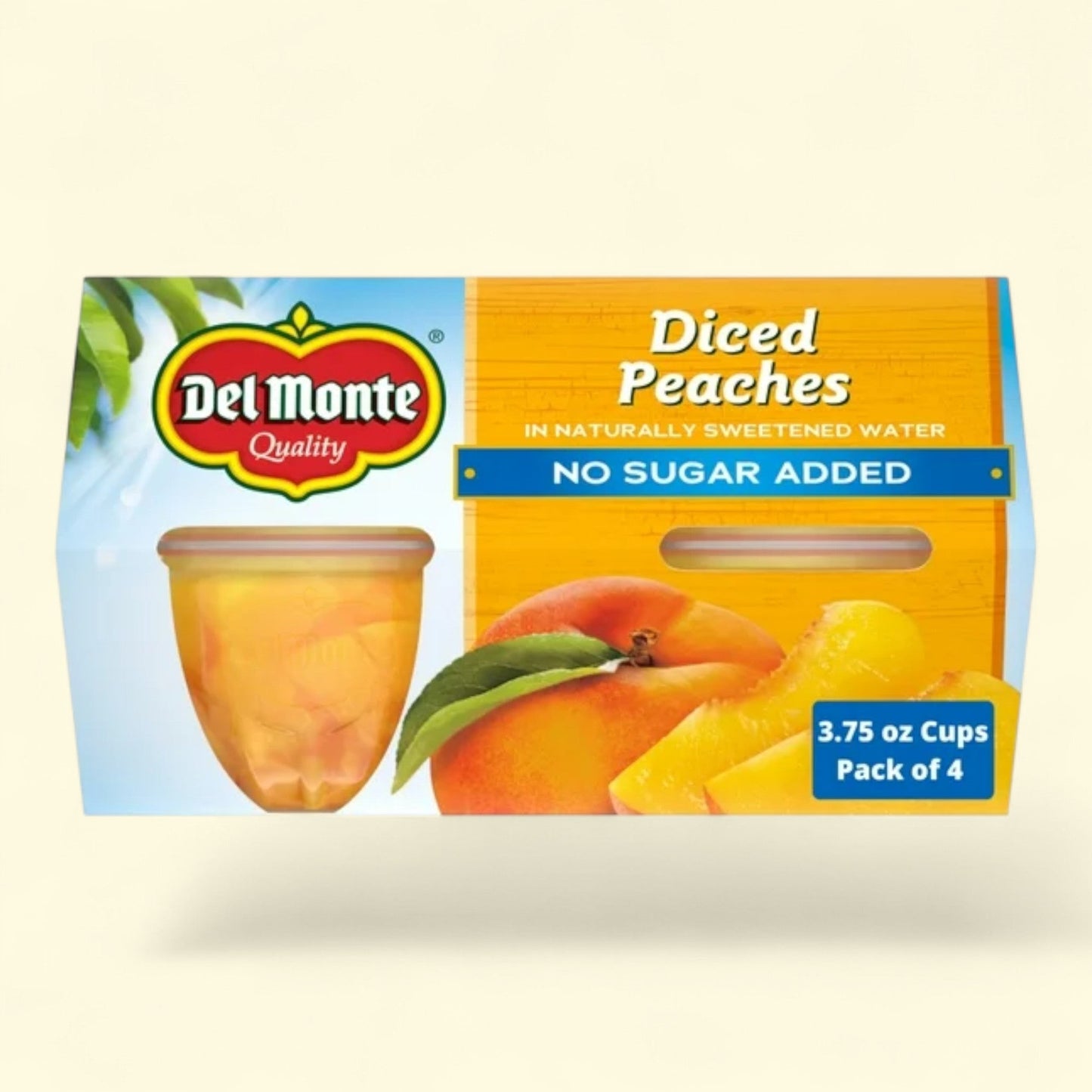 Del Monte Diced Peaches Fruit Cup Snacks, 3.75 oz (Pack of 4)