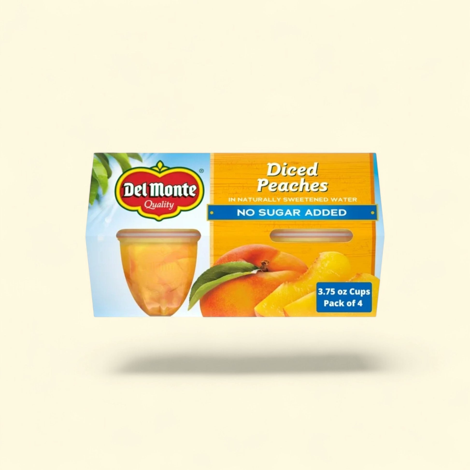 Del Monte Diced Peaches Fruit Cup Snacks, 3.75 oz (Pack of 4) — authentic US product shipped worldwide by Treatspree