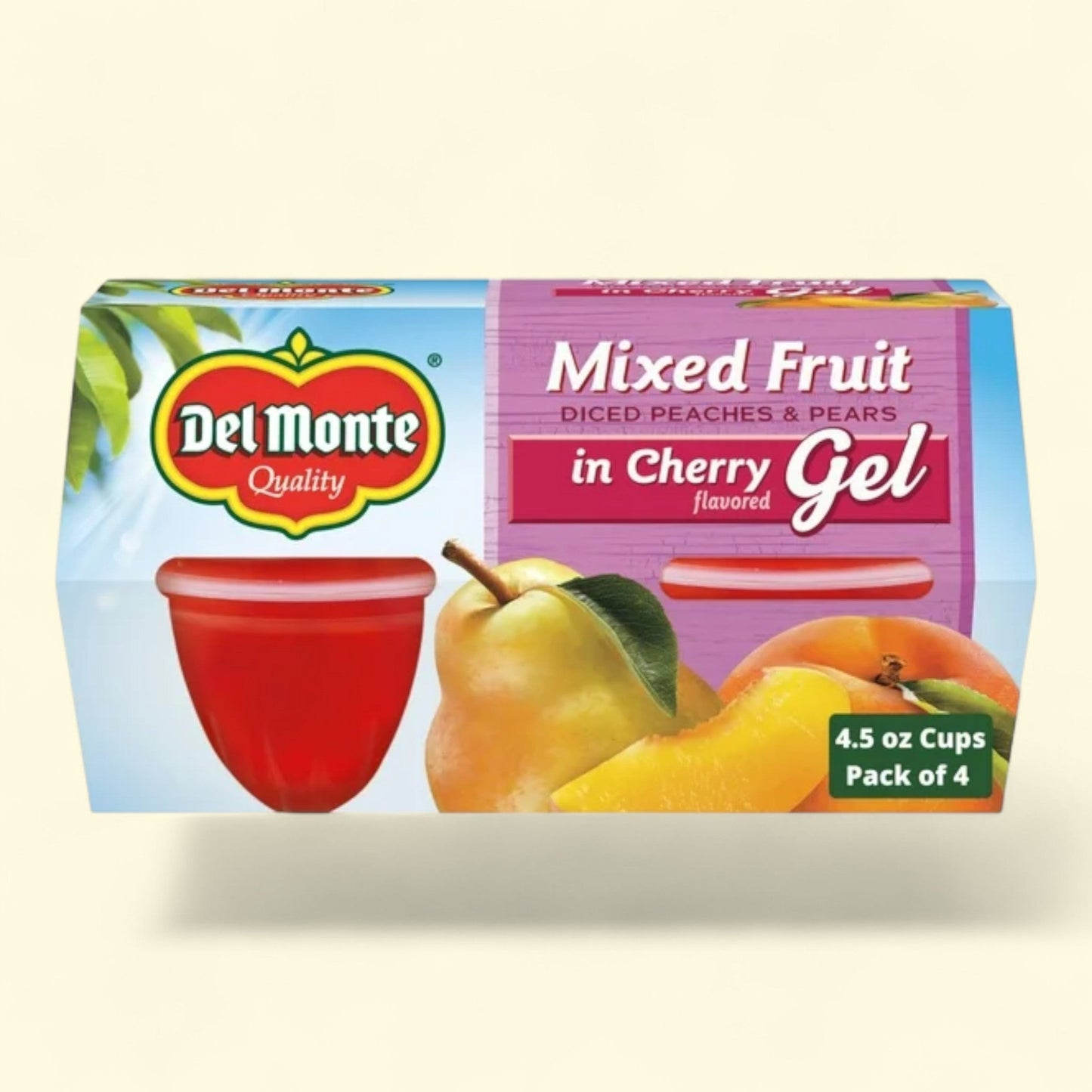 Del Monte Mixed Fruit in Cherry Flavored Gel Fruit Cup Snacks, 4.5 oz (Pack of 4)