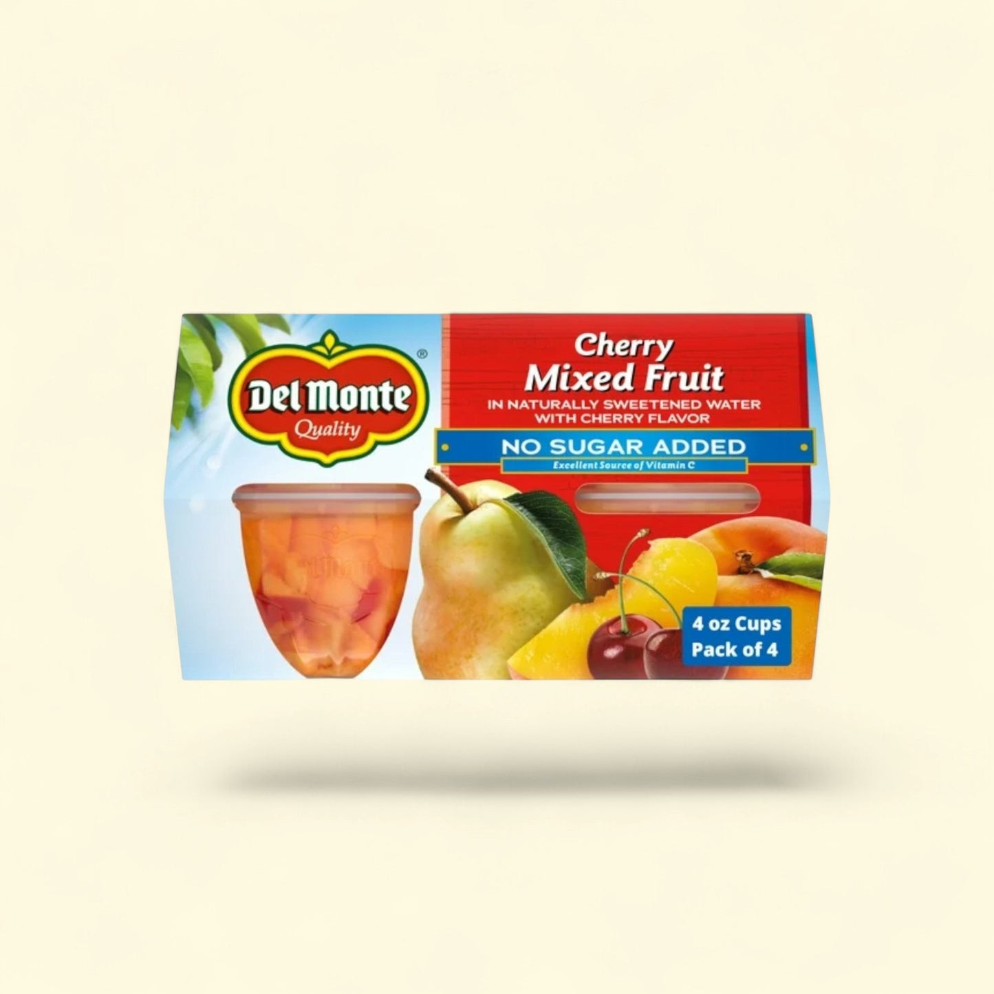 Del Monte Cherry Mixed Fruit, 4 oz Cup (Pack of 4) — authentic US product shipped worldwide by Treatspree