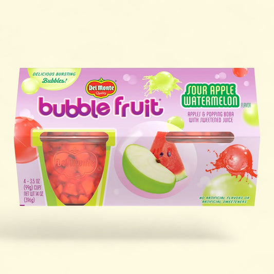 Del Monte Bubble Fruit Sour Apple Watermelon Fruit Cup, 3.5 oz (Pack of 4)