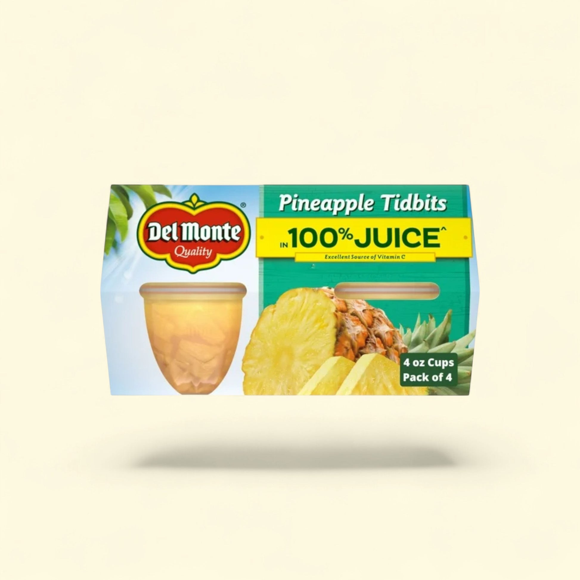 Del Monte Pineapple Tidbits, 4 oz Cup (Pack of 4) — authentic US product shipped worldwide by Treatspree