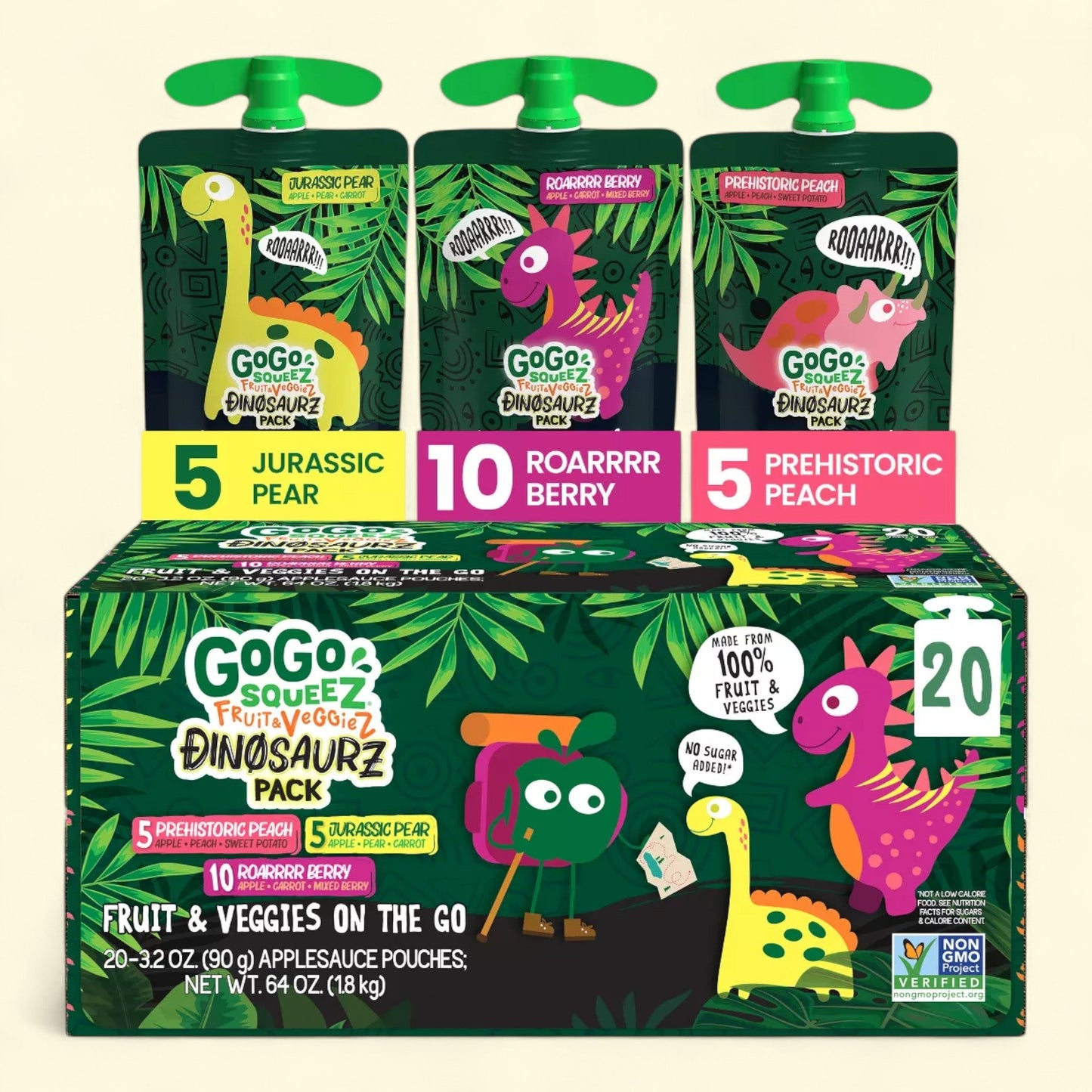 GoGo squeeZ Fruit & veggieZ Applesauce and Puree Variety Pack, 3.2oz/20ct