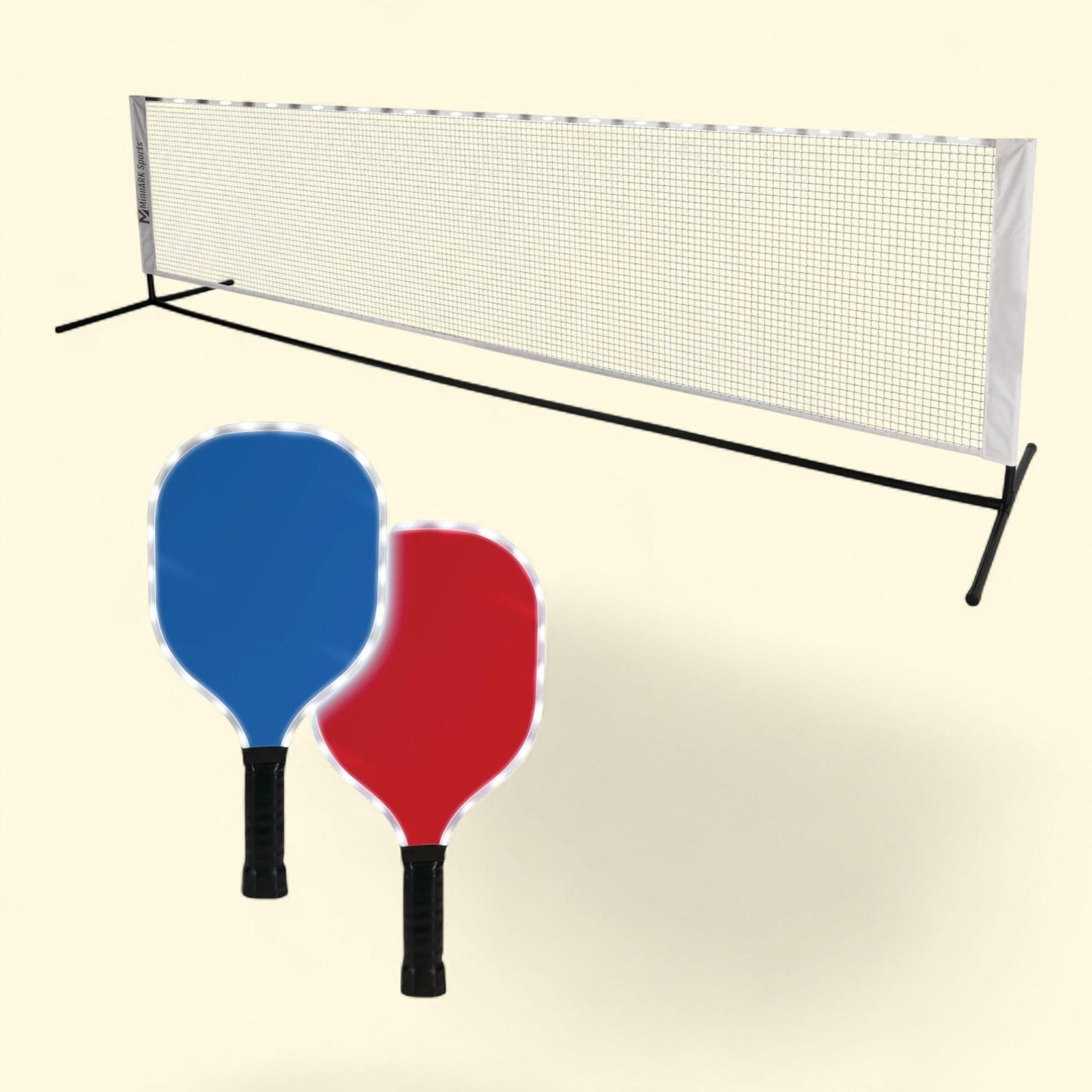 MinnARK Sports LED Pickleball Portable Set, Light-Up Net, Paddles, and Balls, 3+