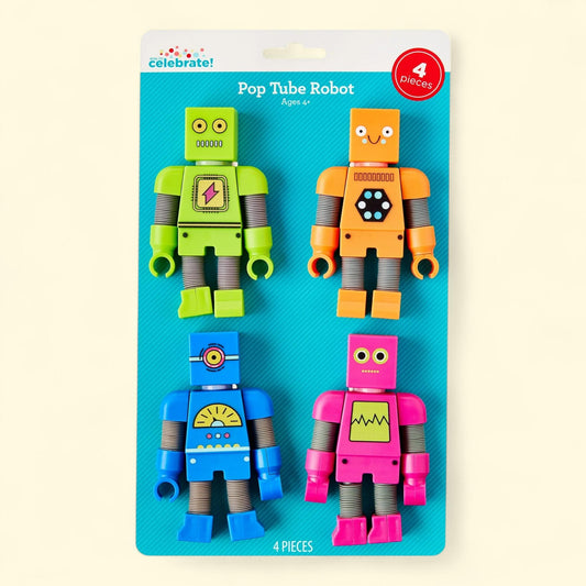 Way To Celebrate Pop Tube Robot Party Favors, 4 Count