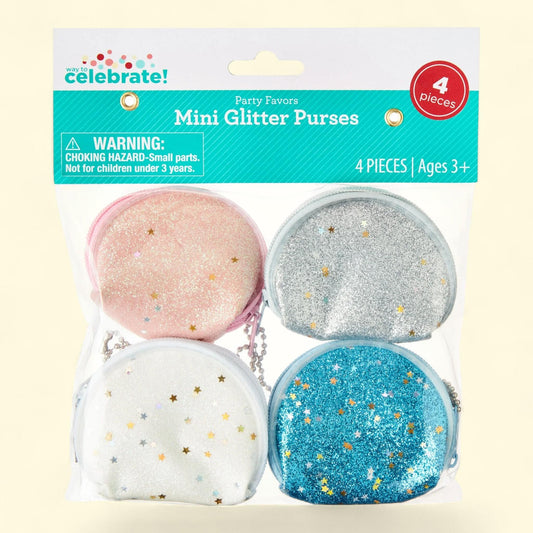 Way To Celebrate Mini Glitter Purse Party Favors, 4 Count