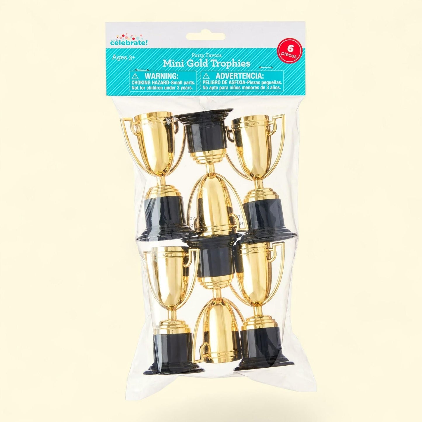 Way To Celebrate Gold Mini Trophy Party Favors, 6 Count